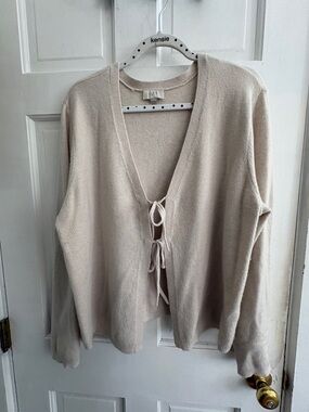 LOFT Beige Tie-Front Cozy Knit Cardigan